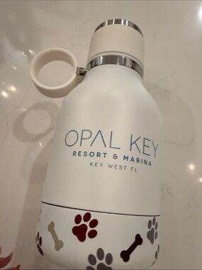 Opal Key Key West White Stainless Steel Pet Water Bottle with Bowl